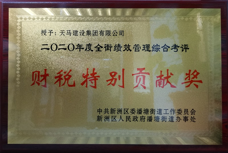 2020年度潘塘街績效管理綜合考評財稅特別貢獻(xiàn)獎